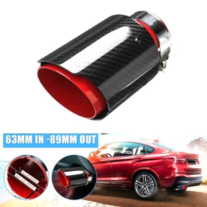 2.5''-3.5'' 63mm -89mm Real Carbon Fiber Car Exhaust Tip Muffler Pipe Red Steel - Bild 1 von 8