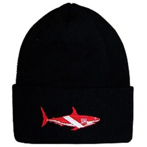 Tauchen Ski Mütze Strickmütze Beanie HAI LOGO bestickt rot/weiß Tauchflagge - Bild 1 von 1