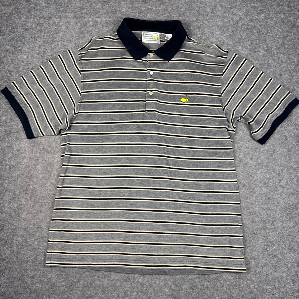 Augusta National Masters Polo Shirt Mens Large Golf Grey Black Striped EUC - Image 1 of 4