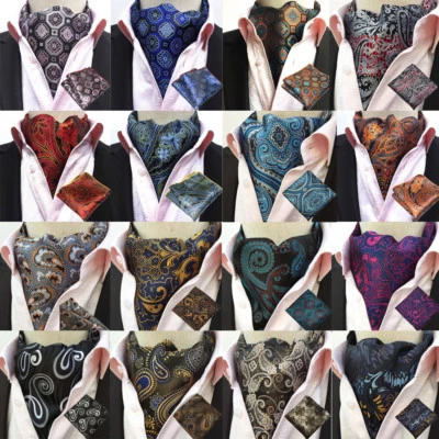 Men Paisley Cravat Ascot Necktie Handkerchief Pocket Square Wedding Party Set - Image 1 of 4