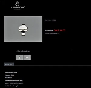 NEW! ARAGON 20mm Dual Button deployment Clasp Stainless Steel - Picture 1 of 3