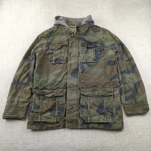 American Eagle Jacket Mens M Camo Ripstop Hooded Sherpa Military Distressed Y2K - Imagen 1 de 17