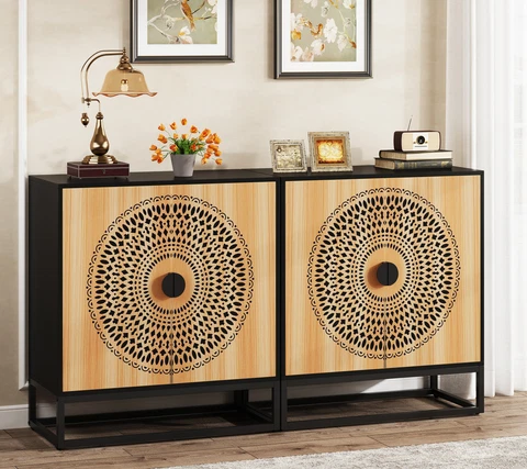 Tribesigns 55" Sideboard Buffet Cabinet, Kitchen Storage Cabinet with 4 Doors Cover