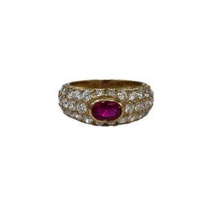 9ct 9k Yellow Gold Created Red Ruby And Cubic Zirconia Ladies Ring Size N1/2 New - Picture 1 of 8