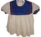 Vintage Mothercare PLEATED SHEER White Navy Red Polka Dot Bib PUFF SLEEVE 4t
