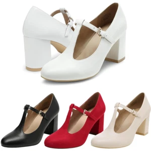 Women Wedding Mary Jane Pumps Close Toe Low Chunky Heel Pump Shoes - Picture 1 of 17