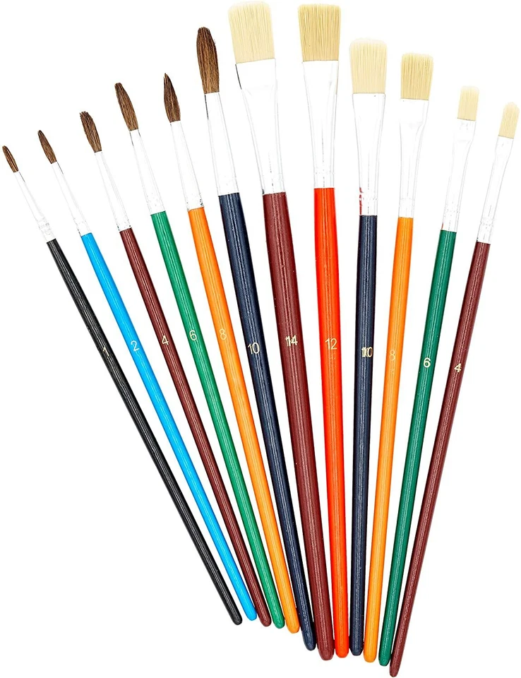 TSI Pinsel Set 12 Stück Vegan Borsten und Haar 1 2 4 6 8 10 12 14 farbig neu