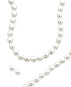 Collar de perlas cultivadas de agua dulce de plata de ley, juego de pulsera #42 - Imagen 1 de 2