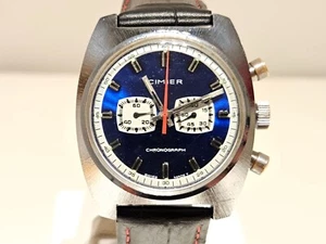 VINTAGE RARE SWISS MEN'S MECHANICAL CHRONOGRAPH WATCH "CIMIER" 7J./BLUE DIAL - Picture 1 of 16