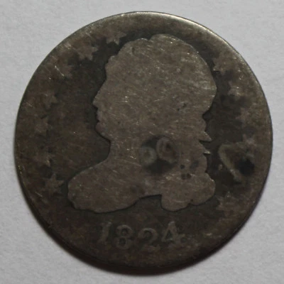 Moneda de diez centavos busto tapado 1824/2 KM36 Foto 1 de 2