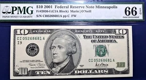 2001 $10 Federal Reserve Note Fr-2036-I Minneapolis PMG66 Gem EPQ - Picture 1 of 4