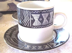 Sakura Batik by Sue Zipkin Stoneware Demitasse Espresso 4 Sets Vintage 1993 - Picture 1 of 6