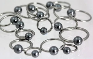 Ball closure Rings Hematite ball  Titanium  1.2mm (16G) + 1.6mm (14G)  LOTS X  5 - Picture 1 of 1