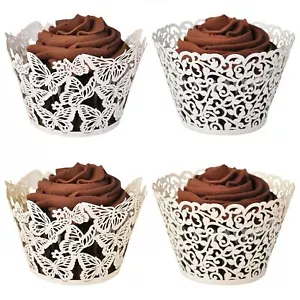 Laser Cut Lace Effect Cupcake Wraps! Filigree Butterfly Cake Wrapper Case - Picture 1 of 6