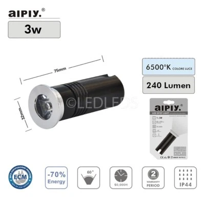 FARETTO LUCE FREDDA LED 3W SEGNAPASSO SEGNAPASSI CALPESTABILE ESTERNO INTERNO - Immagine 1 di 4
