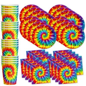 Tie Dye Birthday Party Supplies Set Plates Napkins Cups Tableware Kit For 16 - Picture 1 of 7