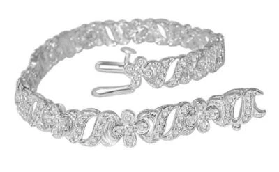 Flower Tennis Bracelet Round Cut Diamond I1 G 2.00 Ct 14K White Gold  7.00Inch - Image 1 of 4