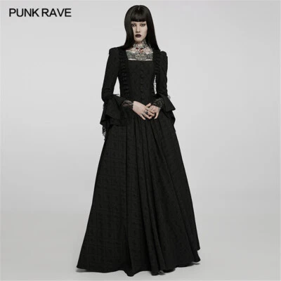Punk Rave Gothic Rose Black Long Sleeve Lace Dresses Elegant Evening Ball Dress - Image 1 of 4