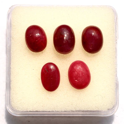 5 Pcs Natural Ruby Kenya Mines Top Quality 9MM Oval Cabochon Loose Gemstones Lot - Image 1 of 4