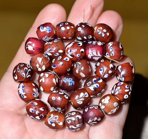 Antiguo Veneciano Rojo Elegante Floral Murano Cuentas de Vidrio Corazón Blanco Comercio Africano - Imagen 1 de 5