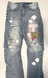 Pantalones de mezclilla Smoke Rise para hombre 30x30 azul desgastado parches ojos de nube ropa de calle años 90 - Imagen 1 de 15