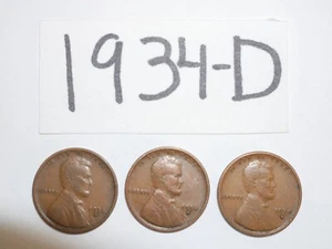Centavos Lincoln Wheat 1934-D 3 - monedas de alta calidad (8+ artículos se envían gratis) - Imagen 1 de 2