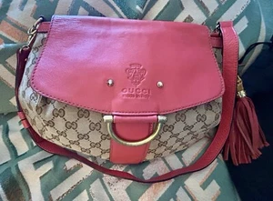 GUCCI Leather Canvas Bamboo Shoulder Bag - Picture 1 of 22