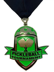 Pickleball Medal - Silver - 3" Pickleball Medal Award with Free V Shaped Ribbon - Picture 1 of 1