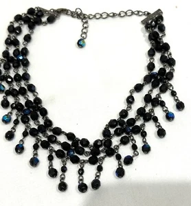 Beautiful Blue / Black Beaded Choker Collar Statement Necklace - Picture 1 of 4