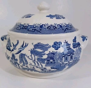 Churchill Blue Willow runde Auflaufform mit Deckel Gemüseform, Vintage Neu - Bild 1 von 4