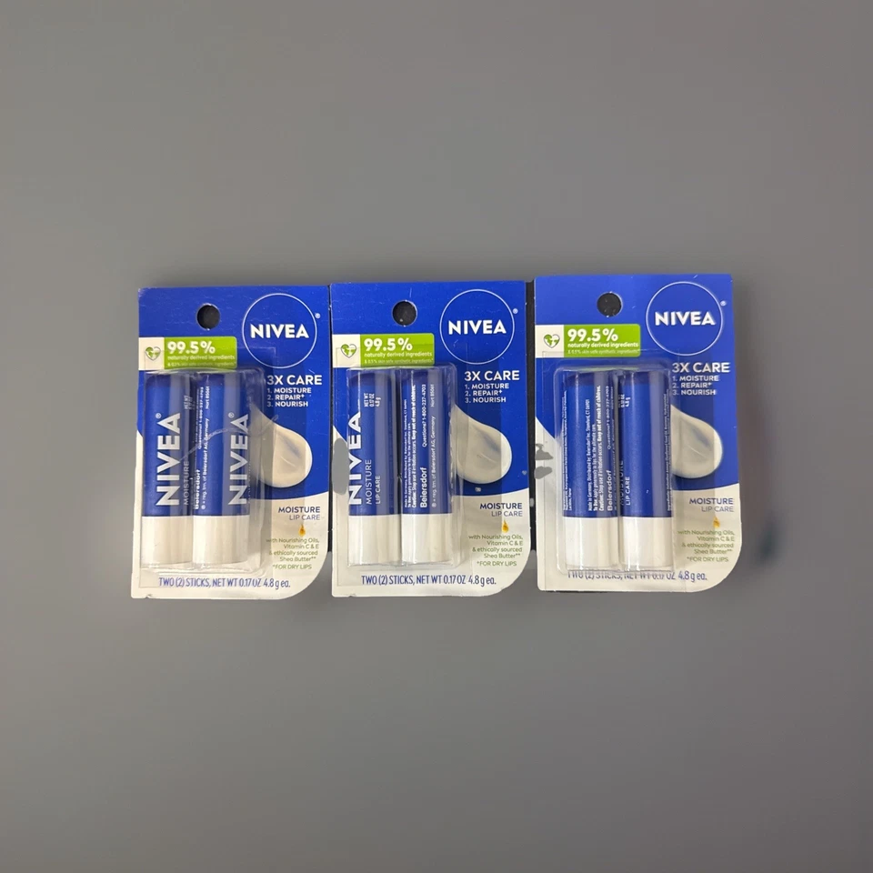 Nivea All Day Nourishing Moisture Lip Care Balm 3 Pack 6 Total - Image 1 of 1