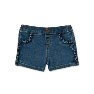 GARANIMALS Baby Girls 3-6M Denim Shorts Drawstring Pockets Ruffles • Dark Wash - Picture 1 of 8