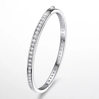 2.5mm D VVS1 Full Moissanite Women's Bangle Bracelet 925 Sterling Silver Hip Hop - Image 1 of 4