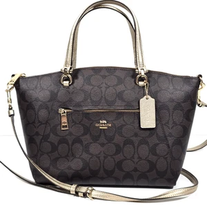 COACH PRAIRIE CONVERTIBLE SATCHEL SIGNATURE CANVAS METALLIC CHOCOLATE GOLD CI783 - Picture 1 of 21