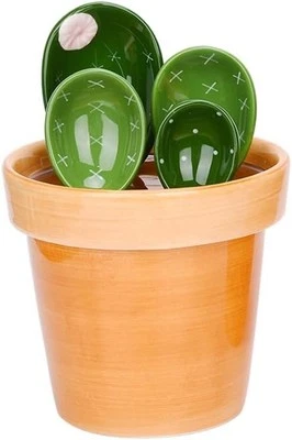 Cactus Measuring Pot Cup & Measuring Spoons Ceramic Set Desert Decor - Image 1 of 4