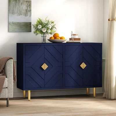 Blue Modern Sideboard Cabinet 4 Door Waterproof Storage Buffet Table - Image 1 of 4