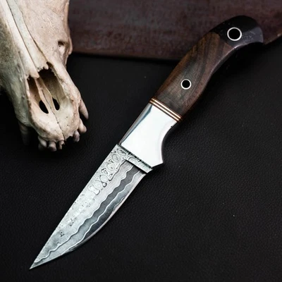 Gift-Ready 8.2" Damascus / Steel Knife Full Tang Hunt it Hunt + Leather Sheath - Image 1 of 4