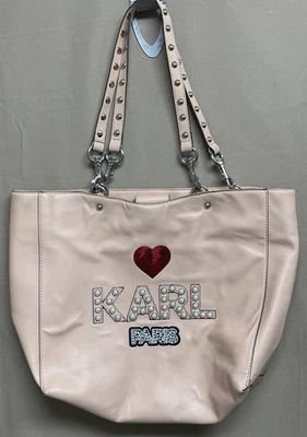 Karl Lagerfeld Paris Shugg Faux Leather Novelty Tote Pearl Sequin Handbag Purse - Image 1 of 4