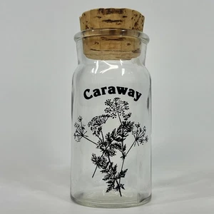 Vintage 70s Wheaton Botanical Glass Spice Jar w/ Cork Lid - Caraway Seed - Picture 1 of 5
