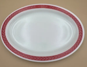 Vintage Corning Decor Dinnerware 12" Oval Platter With Red Autumn Bands Pyrex - Picture 1 of 7