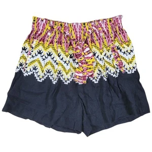 Anthropologie Pull On Shorts Womens S Linen Blend Black Yellow Tribal Boho Print - Picture 1 of 9