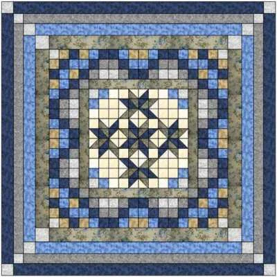 Kit de edredón fácil nueve parches estrella lirio azul y marrón/precortado/¡listo para coser!! Foto 1 de 2