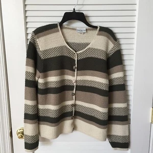  Croft & Barrow LS Button Front MUlti-Neutral Stripe Cardigan, Size Large - Picture 1 of 3