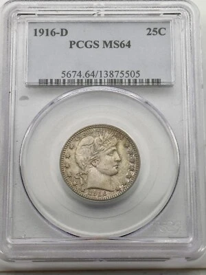 1916 Barber Quarter 25C - MS64 Near Gem - Last Year of Issue - Image 1 of 3