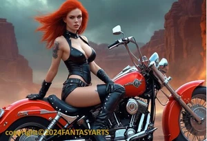 Sexy Caliente Pelirroja Fantasía Chica en Motocicleta Un Brillante Grande Póster Foto 13"x19" - Imagen 1 de 1