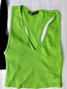 ZARA Women's Lot/2 Ribbed Racerback Crop Tanks Medium - Picture 1 of 5