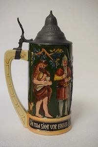 Rare Antique Reinhold Hanke 1462 Hand Painted Stoneware .5 Liter German Stein - Picture 1 of 12