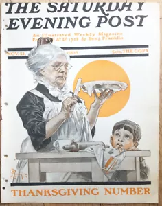 1908 Original SATURDAY EVENING POST COVER Grandmother Cooking ILLUSTRATION - Imagen 1 de 3