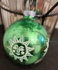 Vintage Shiny Brite Stenciled Green Mercury Glass Ornament 2" Mica Sun