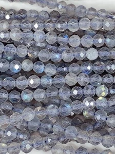 Grade AAA+ Natural Gray Blue Clear Labradorite Faceted Round Beads 15.5" Strand - Picture 1 of 10